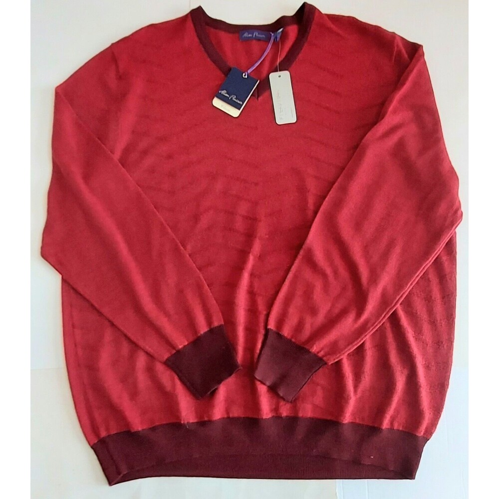 Alan Flusser Merino Wool Blend Red/Burgundy V-Neck Sweater Filivivi Men's XXL